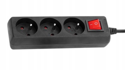 PRZEDŁUŻACZ SIECIOWY LISTWA ZASILAJĄCA WŁĄCZNIK CZARNY GRUBY 3 GNIAZDA na Arena.pl