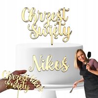 TOPPER na tort CHRZEST ŚWIĘTY IMIĘ toper ZESTAW dekoracje lustro złote