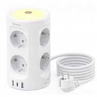 11w1 Stojąca Listwa zasilająca z lampką i 8 gniazdami AC, 2 USB-A, 1 USB-C