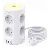 11w1 Stojąca Listwa zasilająca z lampką i 8 gniazdami AC, 2 USB-A, 1 USB-C