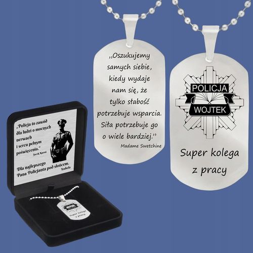 Grawerowany nieśmiertelnik stal 316L prezent + pudełko z dedykacją na Arena.pl