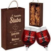 KIELISZKI Z GRAWEREM PREZENT NA ŚLUB SKRZYNKA NA WINO PUDEŁKO NA WINO