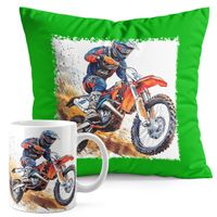 ZESTAW KUBEK + PODUSZKA ZIELONA - MOTOR MOTOCYKL MOTOCROSS