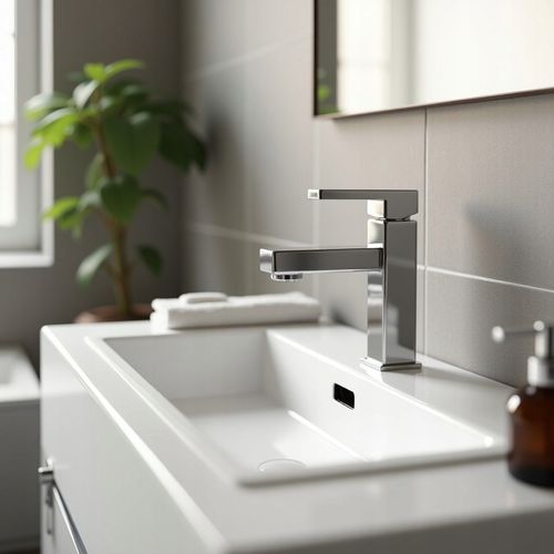 BATERIA ŁAZIENKOWA UMYWALKOWA STOJĄCA KRAN NABLATOWY DO UMYWALKI CUBE CHROM na Arena.pl