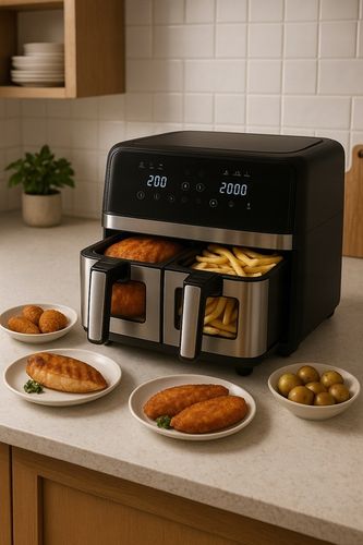 FRYTKOWNICA BEZTŁUSZCZOWA DWUKOMOROWA 9L AIR FRYER 2200W 10 PROGRAMÓW na Arena.pl