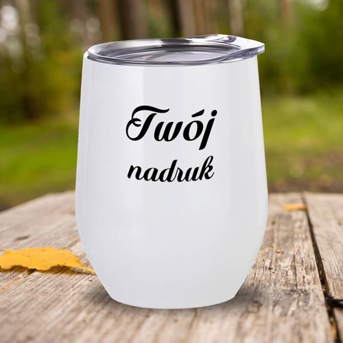 Biały metalowy kubek do wina 360 ml z Twoim nadrukiem na Arena.pl