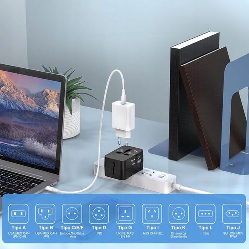 PRZEJŚCIÓWKA ADAPTER GNIAZDKA PODRÓŻNY USA UK CAŁY ŚWIAT USB C PD na Arena.pl