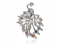 Broszka srebrna duża próba 925 duży Paw z kolorowymi kamieniami br005