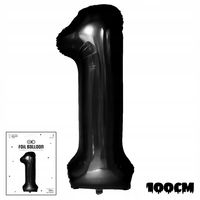 BALON FOLIOWY CYFRĄ CYFERKA 1 CZARNA NA IMPREZE URODZINOWĄ PRZYJĘCIE 100cm