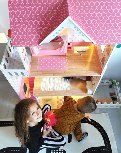 Duży Domek Dla Lalek XXL Drewniany Mebelki Do Zestawu Oświetlenie LED na Arena.pl