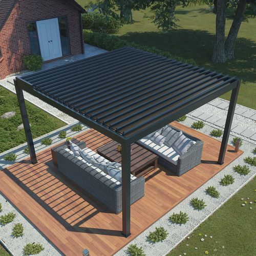 PERGOLA OGRODOWA ELEKTRYCZNA LUXE 4X4X2.5 M ALUMINIOWA Z OŚWIETLENIEM LED ANTRACYT na Arena.pl