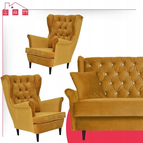 Zestaw wypoczynkowy z wersalką 2 fotele Gaja MUSZTARDOWY na Arena.pl