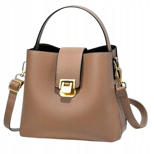 Torebka Damska na Ramię Brązowa Jasna Elegancka Pojemna Wizytowa Kuferek na Arena.pl