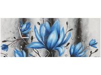 100X40CM ZEGAR ZEGAR OBRAZ STALOWE MAGNOLIE KWIATY NIEBIESKIE OBRAZ