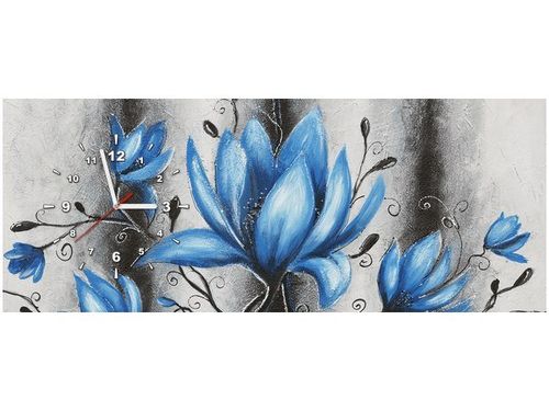 100X40CM ZEGAR ZEGAR OBRAZ STALOWE MAGNOLIE KWIATY NIEBIESKIE OBRAZ na Arena.pl