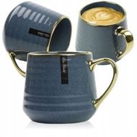 KUBEK PORCELANOWY DO KAWY HERBATY ZŁOTY GRANATOWY 570ML ZE ZŁOTYM UCHEM