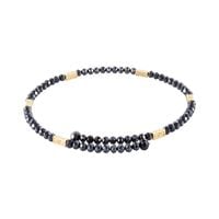 Choker z granatowych koralików i złotych, prostokątnych przekładek