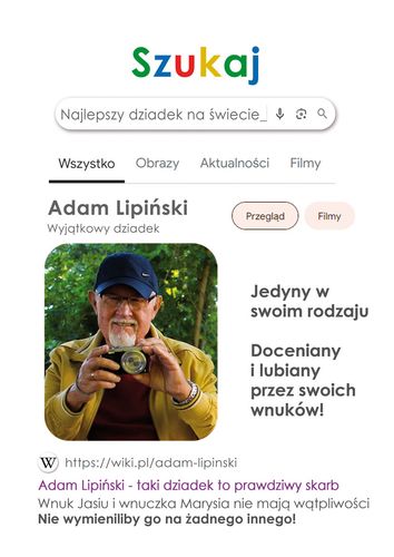 Ramka z życzeniami dla Dziadka w wyszukiwarce - prezent na Dzień Dziadka na Arena.pl