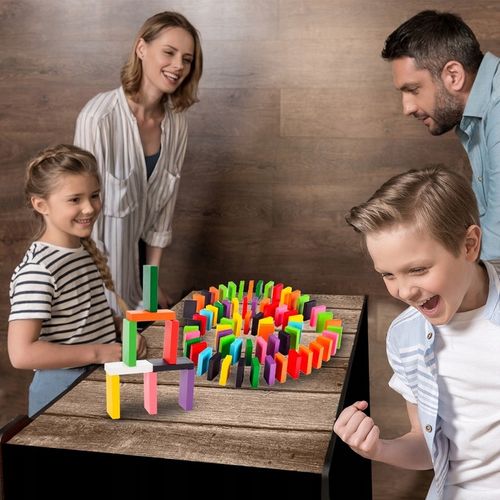 KLOCKI DOMINO KOLOROWE DREWNIANE EDUKACYJNE GRA ZRĘCZNOŚCIOWA 200 ELEMENTÓW na Arena.pl