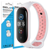 beline pasek design mi band 7/6/5biało-różowy /white-pink
