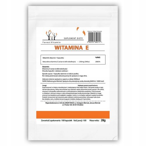 WITAMINA E FORMA NATURALNA ZDROWIE MŁODOŚĆ 100 kaps TOKOFEROL na Arena.pl