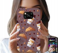 ETUI DO XIAOMI POCO X3 - CASE Z KAWĄ ROGALIKAMI I ZIARNAMI W TLE