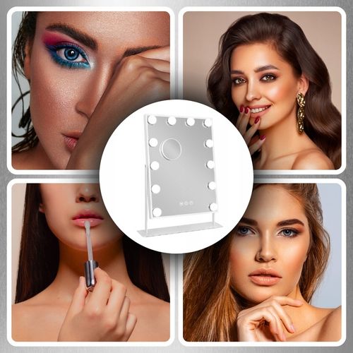 LUSTERKO KOSMETYCZNE HOLLYWOOD STOJĄCE LUSTRO DO MAKIJAŻU LED 12 na Arena.pl