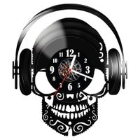 Zegar ścienny z płyty winylowej Czaszka ze słuchawkami 443.14