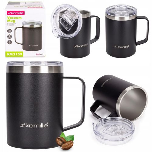KUBEK TERMICZNY stalowy TERMOS do kawy herbaty z uchwytem KAMILLE 360ml na Arena.pl