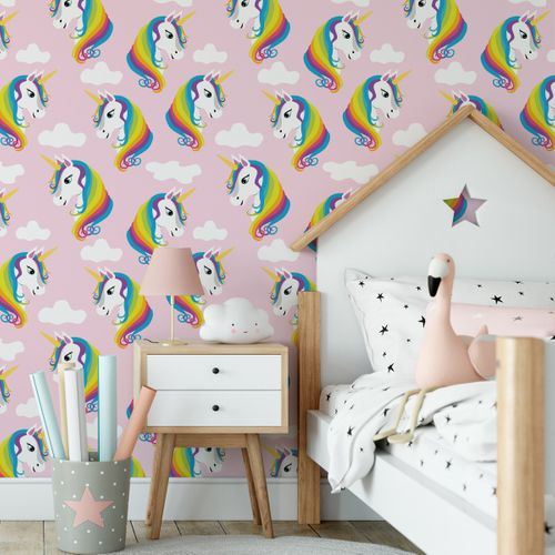 Tapeta dla dziewczynki kolorowe jednorożce chmury na Arena.pl