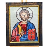 Obraz Haftowany Ręcznie Jezus Chrystus 35x30 cm w Ramie Religijny