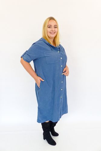 Niebieska Sztruksowa Sukienka z Kapturem UNI na Arena.pl