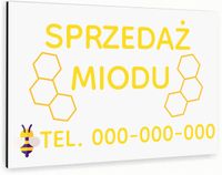 Tabliczka znak informacyjny 40x30 Biała SPRZEDAŻ MIODU Aluminiowa NADRUK UV