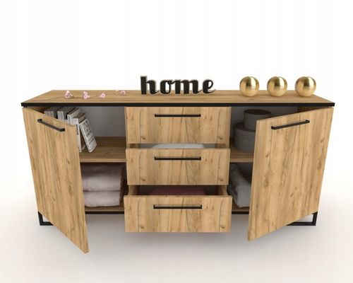 Komoda do salonu Szafka RTV z Szufladami Dąb Craft Złoty Czarna 150 na Arena.pl