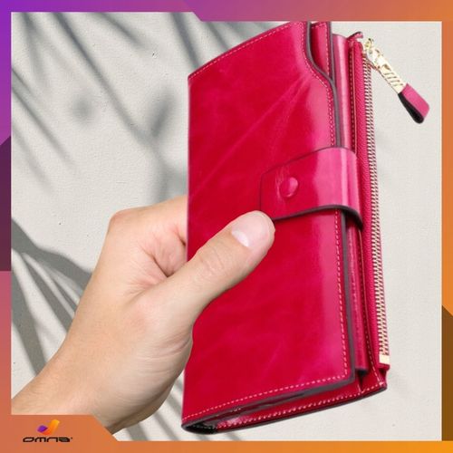 Portfel damski skórzany duży lakierowany pojemny RFID z paskiem czerwony na Arena.pl