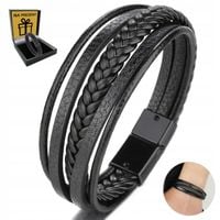 BRANSOLETKA SKÓRZANA PLECIONA MĘSKA PREMIUM RZEMIEŃ SKÓRA NATURALNA