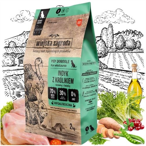 sucha karma dla psa wiejska zagroda indyk z królikiem hipoalergiczna s 2 kg na Arena.pl