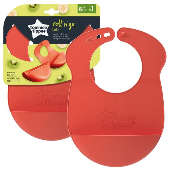 TOMMEE TIPPEE Śliniak silikonowy zwijany Roll'n'Go kolor pomarańczowy zdjęcie 1