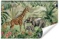 Fototapeta Dziecięca Dżungla DZIKIE Zwierzęta Liście Kwiaty 180cm x 120cm