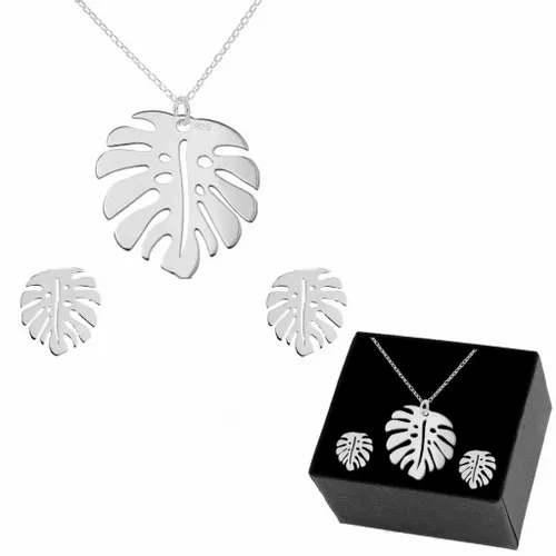 KOMPLET SREBRNY LISTKI MONSTERA SREBRO 925 na Arena.pl