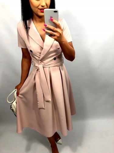 Sukienki Damskie na Komunię Chrzciny Wesele Elegancka Rozkloszowana Róż M na Arena.pl