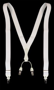 Białe szelki  męskie do spodni z białymi skórkami SZ6 XXL9 Długość szelek przed rozciągnięciem - 110cm - rozmiar uniwersalny