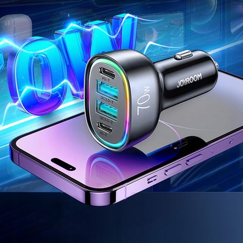 SZYBKA ŁADOWARKA SAMOCHODOWA 70W 4 PORTY 2xUSB 2xUSB-C PD QC 3.0 na Arena.pl