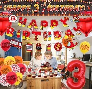 Zestaw Dekoracji Urodzinowych Strażak 3 Urodziny Balony Baner Strażacki na Arena.pl