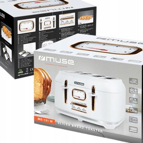 TOSTER OPIEKACZ 4 TOSTY RETRO 1800W NA 4 TOSTY BIAŁY/ZŁOTY MUSE MS-131W na Arena.pl