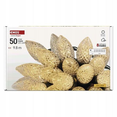 Lampki choinkowe LED szyszki 50 LED 9,8 m ciepła biel 8 programów IP44 EMOS na Arena.pl