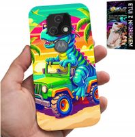 ETUI DO MOTOROLA MOTO E7 PLUS - DINOZAUR W CIĘŻARÓWCE WZORY DLA DZIECI