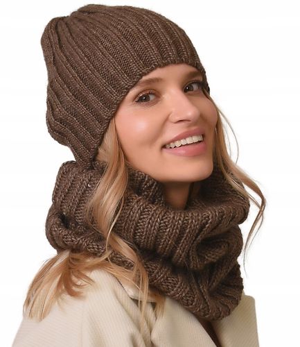 damski Komplet brązowyi zimowy CZAPKA Z KOMINEM ciepły ZESTAW polski Be4 na Arena.pl