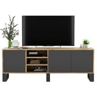 Szafka RTV, NORD, rama, 150x35x53 cm, dąb wotan, grafit, mat | TYLETEGOTU