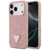 etui guess rhinestone triangle logo na iphone 17 pro - różowe